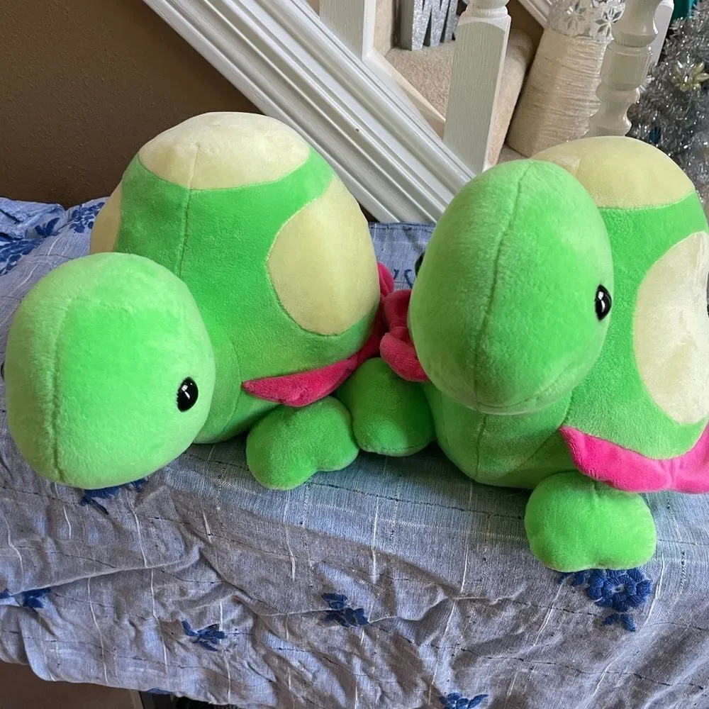 2 Adorable Plush Turtles Pink and Green